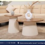 Table basse ronde blanc + bois ( série 2 pièces)