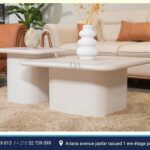 Table basse effet marbre blanc (série 2 pièces)